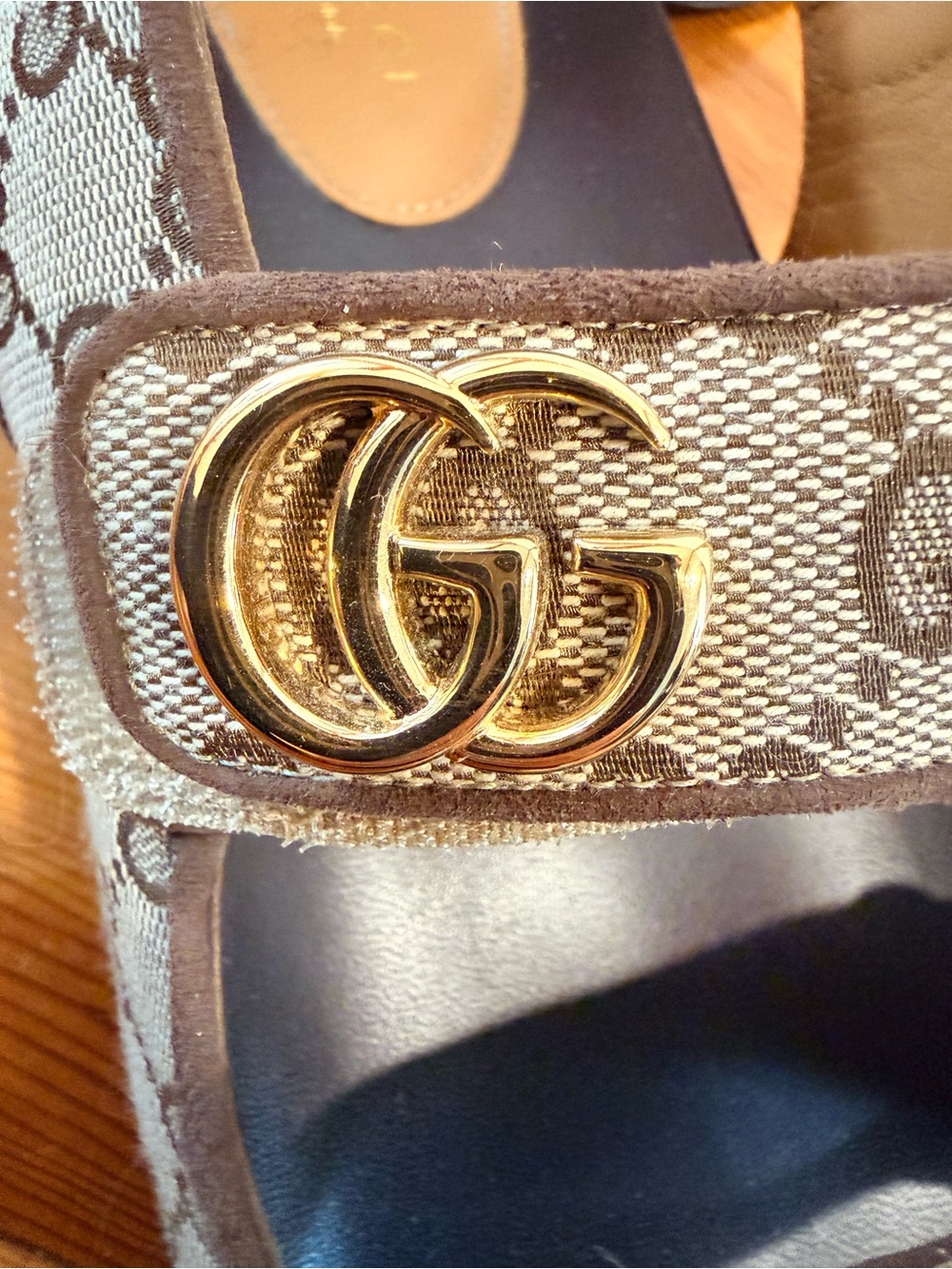 Gucci Beige GG Canvas & Black Leather Sport Sandals - Picture 3 of 8